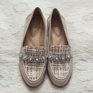 Copper Key Tweed Loafers - Cream and Tan size 9M